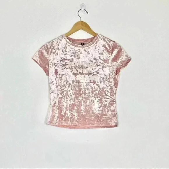 H&M Young and Fearless Pink Crushed Velvet crop Top medium Y2K velour - Picture 5 of 8
